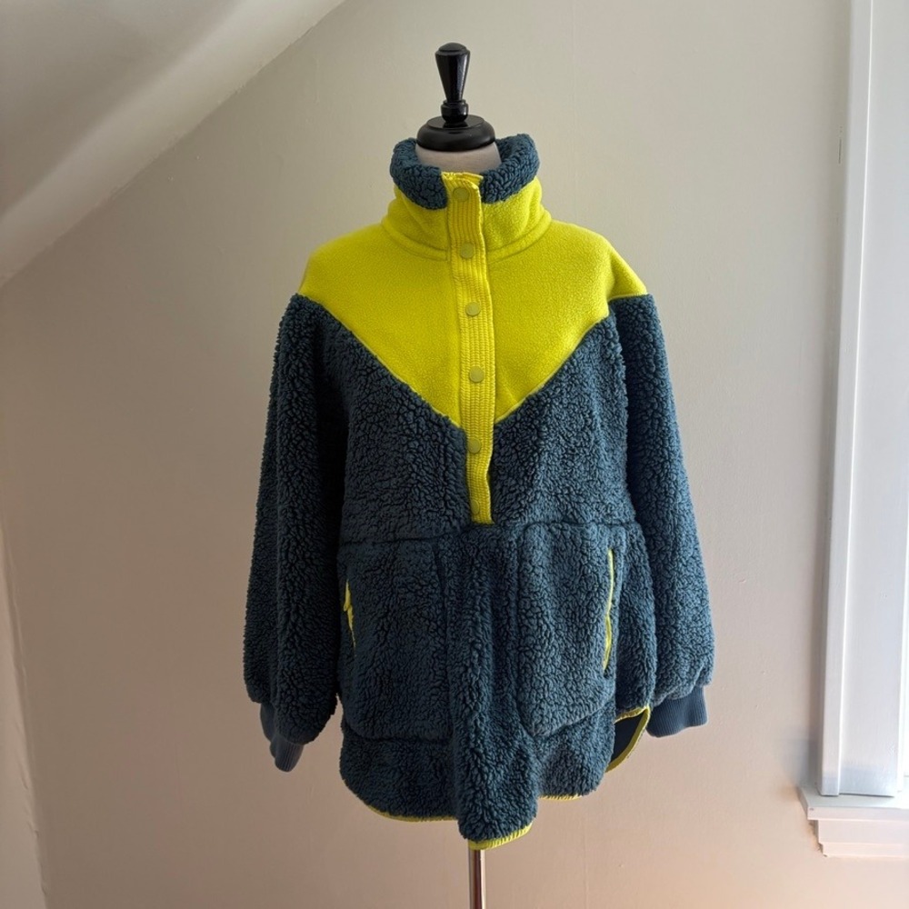 Free People Movement Fall To Rise Fleece Women's S Blue Neon yellow 1/4 Zip Ski‎